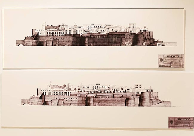 Arriba, dibujo de la fortificación de Melilla antes de la reforma y, abajo, tras la rehabilitación.